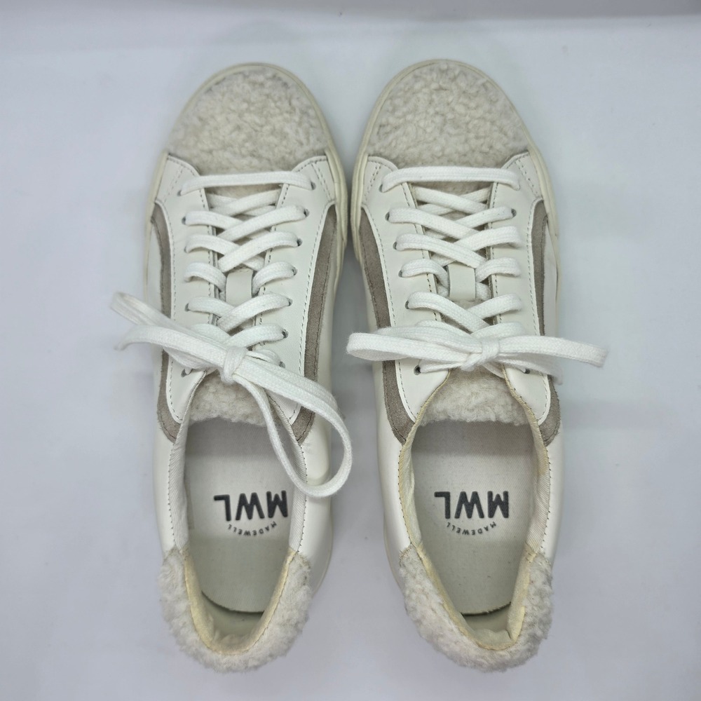 Madewell MWL Court Sneakers Womens 7 White Leather Faux Fur Trim NA843 Low Top - Picture 4 of 14
